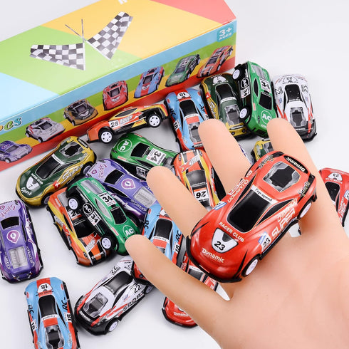 21 Pack Pull Back Toy Cars - Party Favors, Goodie Bag Stuffers, Race Vehicles for Toddlers Ages 2-5