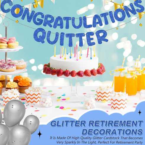 Fulmoon Pre Strung Congratulations Quitter Glitter Banner Funny Retirement Party Decorations Supplies Garland for Men