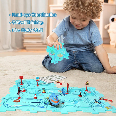 Set, 3-5 3 4 5 6 Puzzle Track Car Play Plastic Puzzles for Kids Ages with Vehicles, Electric Trolley Puzzle, Car Tracks