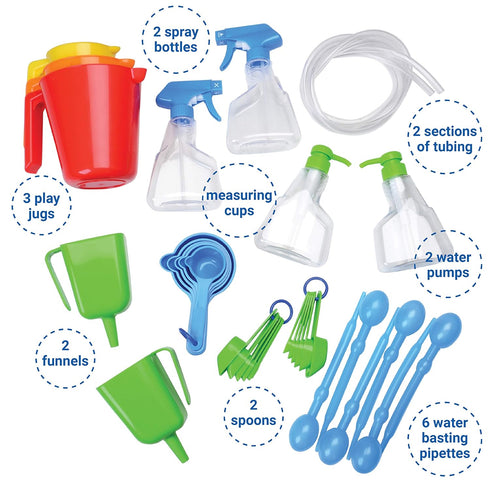 Constructive Playthings Measure and Pour Water Play Kit - 34-Piece Educational Toy for Kids 3 Years and Older