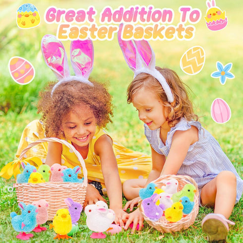 Tagitary Easter Plush Bunny and Jumping Chick Wind Up Toys Plush Rabbit and Chicken Toy for Kids Toddlers Easter Egg