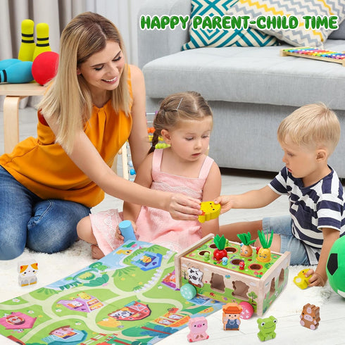 12-18 1 2 3 1st 1-2 Toddler Montessori Wooden Farm Toys | Babies Months Toy with Game Map for Year Old Boys Girls |