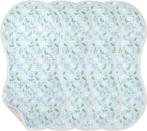 decor gift 4 Pack 22x11in Cotton Large Burp Cloths for Baby Breathable Cute Cartoon Purple White Flowers Baby Rags