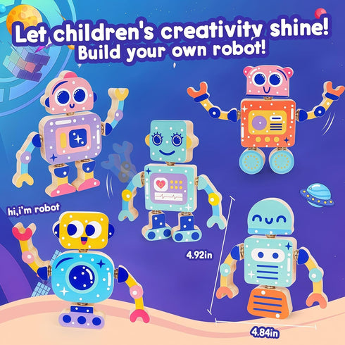 3-5,Montessori Robot Toys for Kids Wooden Learning Toy with Take Apart Features Robots,STEM Educational Play Fine Motor