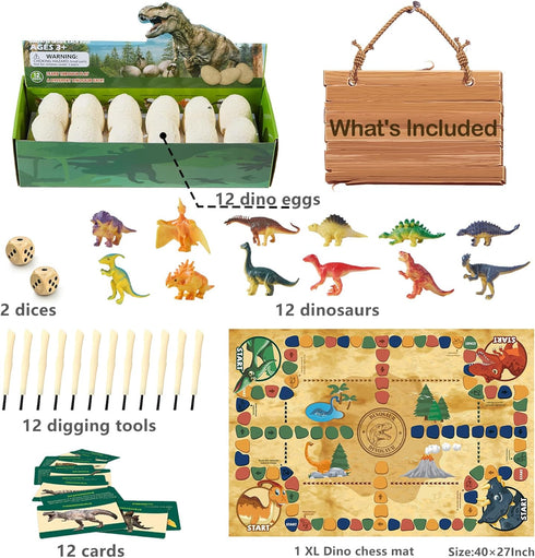 12 5-7 3 4 5 6 7 8 8-13 Dino Fossil Eggs Dinosaur Toys - Dinosaur Eggs Dig Excavation Kit w Play Mat for Kids Ages