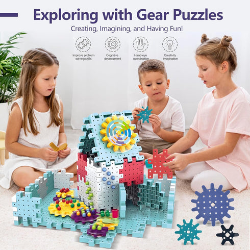 Gear Toys Interlocking Building Blocks, 150 Piece Educational Construction Set, Creative STEM Development Toys