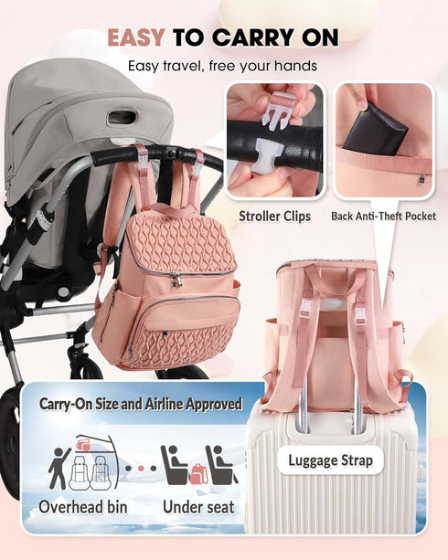 NatuFuse Backpack, Backpack Diaper Bag Large Baby Bag for Girl Boy, Travel Diaper with Insulated Pocket, Cute Diaper