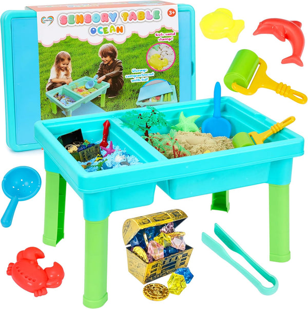 Carolart Ocean Sensory Table with Sands, Bin with Lid, Indoor Outdoor Use,