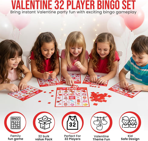 32 Set Iconikal Valentine's Day Player Bingo Game Classroom Group Activity Fun Interactive Learning School Plus Bonus