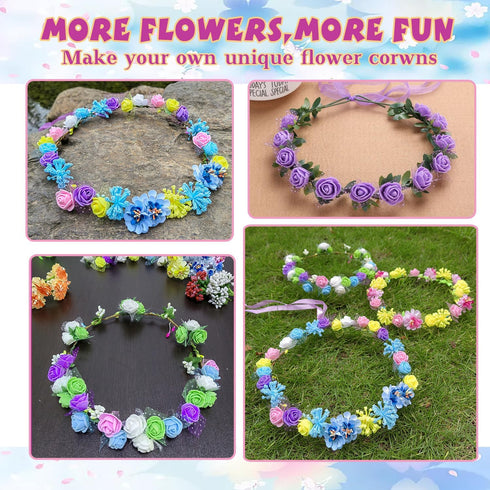 WUBOMJIO Flower Crowns Craft Kit, Make Your Own 12 PCs Floral Crowns for Kids and Teens