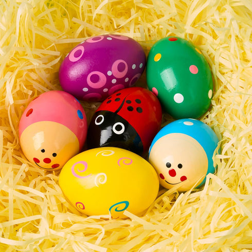 6 Packs JOYIN Easter Wooden Egg Shakers Maracas Percussion Musical for Easter Basket Stuffer Filler, Classroom Prize