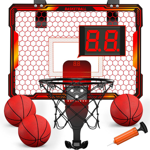 Basketball Hoop Indoor - Mini Basketball Hoop with 7 LED Lighting, Scoreboard, Over Door Foldable Basketball Toys