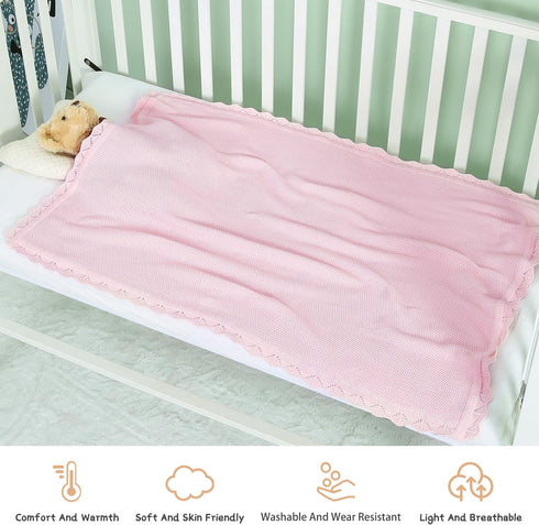 100% Cotton Baby Blanket Knit Soft Warm Lace Toddler Newborn Nursery Blanket,30 x 40 Inches, Light Pink by TRENDSTITCH