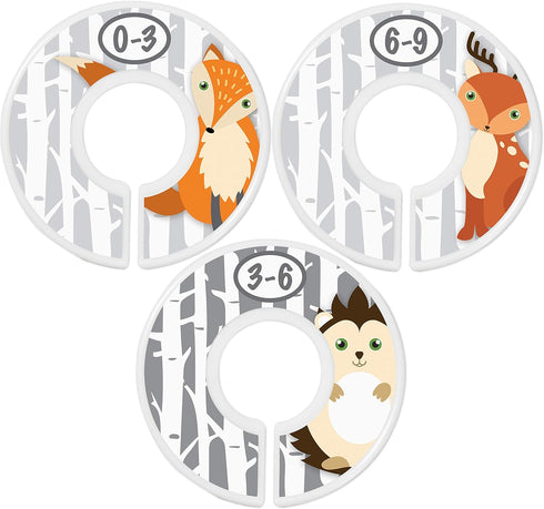 Woodland Nursery Closet Dividers for Baby Clothes - Baby Closet Size Dividers - Fox Deer Bear Hedgehog Decor -