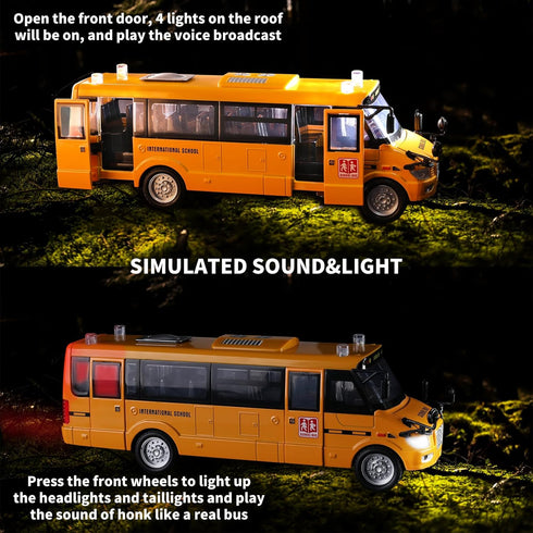 9" Large Bright Yellow School Bus, Pull Back Light Up and Sounds Die-cast Metal Toy Vehicle for Kids