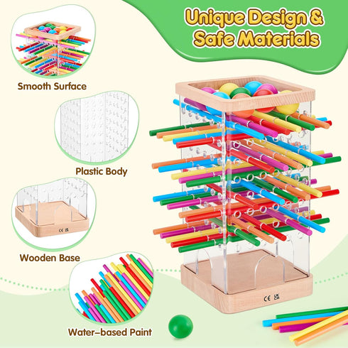 WhimsiPlay 48 12 3 4 5 6 Montessori Wooden Board Games, Colorful Sticks Dice Game with Balls, Family Game for Kids