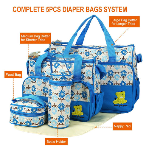 Set, 5PCS Moclever Diaper Bag Tote Baby Bags for Mom and Dad Large Maternity Travel Bag with Insulated Bottle Holder