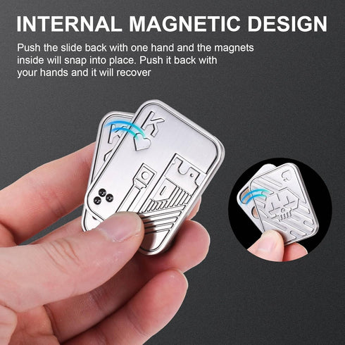 2 Pcs Metal Poker Fidget Slider,Magnetic EDC Fidget Toys,Stress Relief Poker Push Card,Cool Metal Fidget Toy Manually