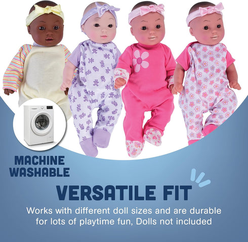 Constructive Playthings 4-Piece Sleeper Set for 12 Inch to 14 Inch Baby Dolls, Machine Washable Pajamas