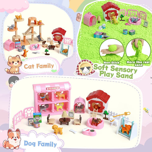 2.2lbs 3 4 5 6 7 8 KNASON Cat and Dog Sensory Bin,Play Sand Kit for Girls and Boys with Sensory Sand and Sand Box,Pet