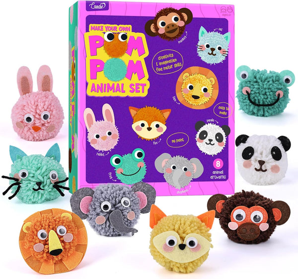 Pom Pom Craft Kit - Animal Art Project, DIY Plush Crafts for Kids, Toddler Activity Gift for Ages 6-9