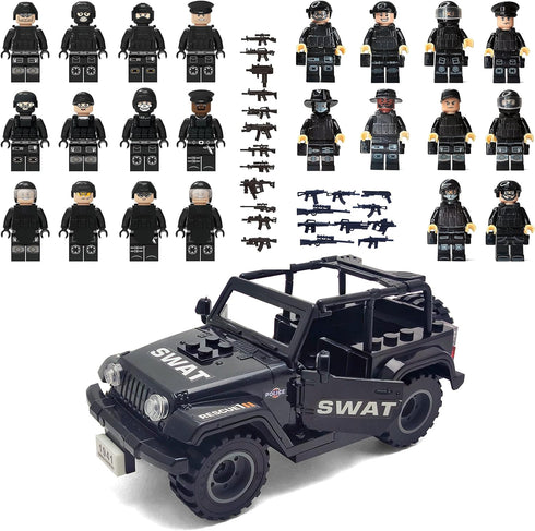 Toysvill SWAT Military Police Building Block Set for Kids | SUV + Soldiers Minifigures (22 PCS)
