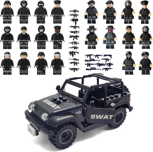 Toysvill SWAT Military Police Building Block Set for Kids | SUV + Soldiers Minifigures (22 PCS)