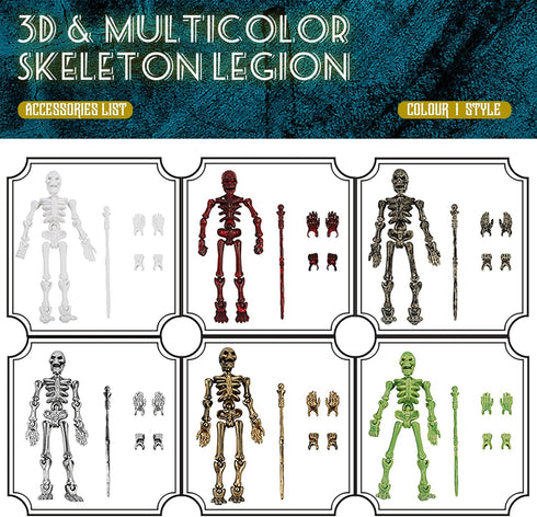 6 Pack T13 Set, Dummy 13, 13 3D Action Figures Skeleton Action Figure, Titan Mini Skeletons, Action Figures for Boys