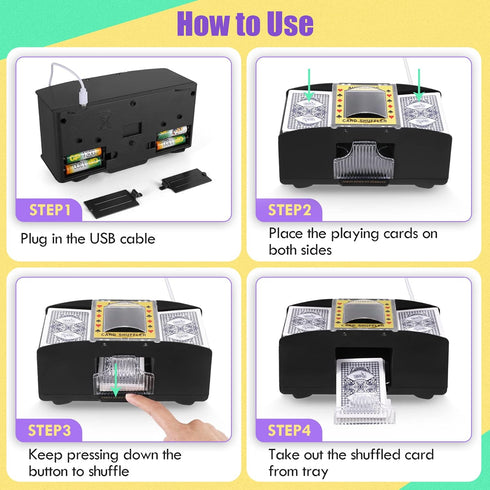 Automatic Card Shuffler 2 Deck: USB-C/Battery-Powered Electric Playing Card Shuffler for Home Card Games