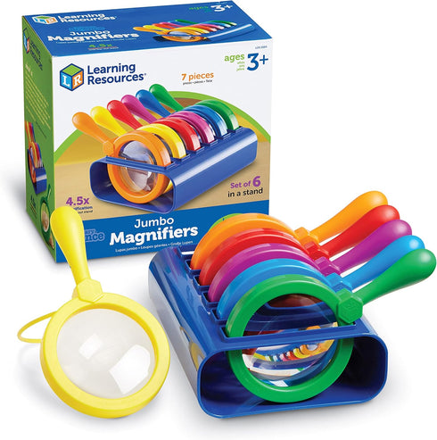 Learning Resources Primary Science Jumbo Magnifiers with Stand - 6 Pieces, Ages 3+, Teacher Supplies
