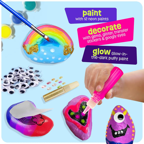 6-12 6, 7, 8, 9, 10, 11 12 Dan&Darci Kids Rock Painting Kit - Glow in The Dark - Gifts Arts & Crafts for Boys and Girls