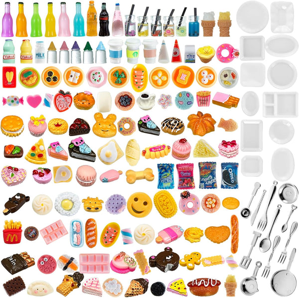 150Pcs Miniature Food Drinks Bottle Toys Mixed for Dollhouse Kitchen Accessories, Fake Resin Play Tableware 1/12 Micro