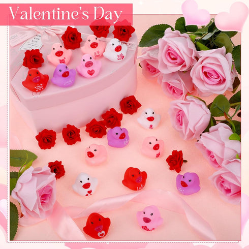 25 1.57 Inch Junkin Pcs Valentine Mini Rubber Ducks Small Rubber Ducks in Bulk Festive Duckies Heart for Birthday Party