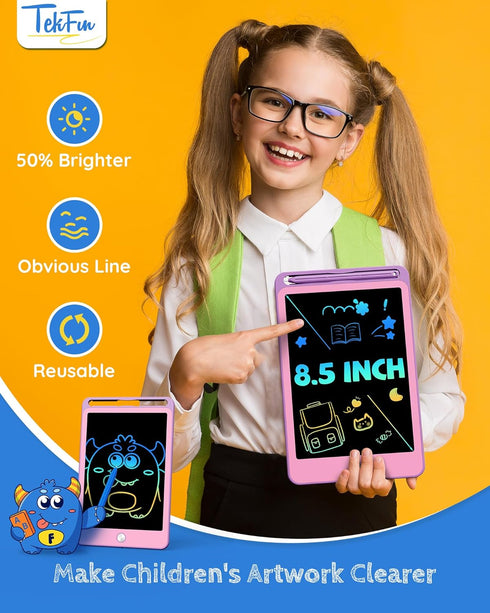 TEKFUN 3 Pack LCD Writing Tablet for Kids - 8.5 Inch Doodle Board, Reusable Drawing Tablet with Lanyard, Educational