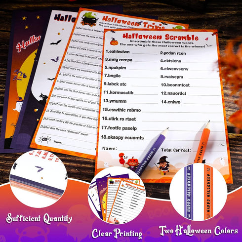 Kathfly 120 Pcs Halloween Games for Adults: 2 Sets of 40 Halloween Games Cards, 20 Answer Cards, and 20 Pencils