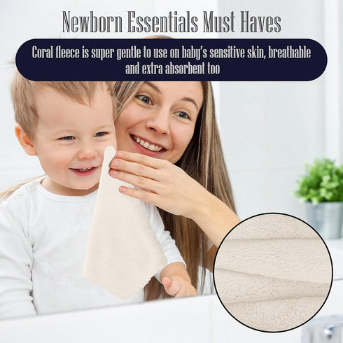 16 Pack 10x10 Inch Baby Washcloths - Luxury Coral Fleece - Extra Absorbent and Soft Wash Clothes for Newborns, Infants