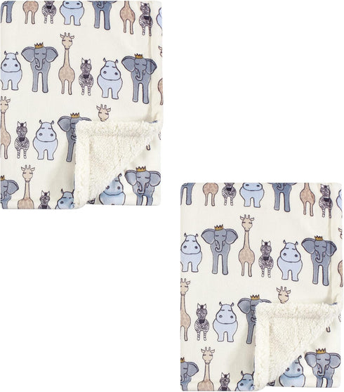 Hudson Baby Unisex Baby Plush Mink and Sherpa Blanket, Royal Safari 2-Piece, One Size by Hudson Baby