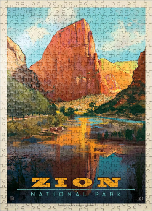 MyPuzzle Zion National Park: Vintage Poster, Virgin River Valley - Premium 500 Piece Jigsaw Puzzle for Adults