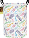 HUNRUNG Collapsible Fabric Storage Basket, Waterproof Laundry Hamper with Handles, Round Storage