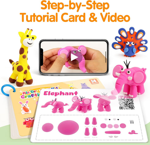 Helsort 12 8 Air Dry Clay Kit for Kids, Animals Modeling Clay for Kids, Molding Clay with Tutorial Cards & Video