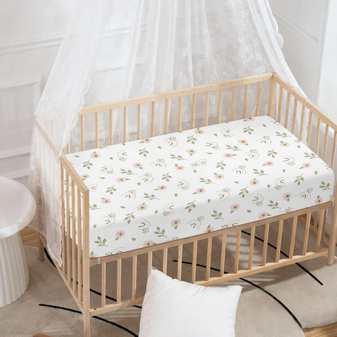 Winpema 28"x52" Flowers and Rainbow Fitted Crib Sheet Floral Style Baby Crib Sheet Fit Standard Crib and Toddler