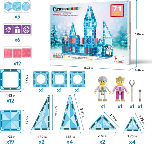 71pc 2 Set 3+ PTM71 PicassoTiles Mini Diamond Series Winter Ice Theme Magnetic Tile Building Blocks Character Action