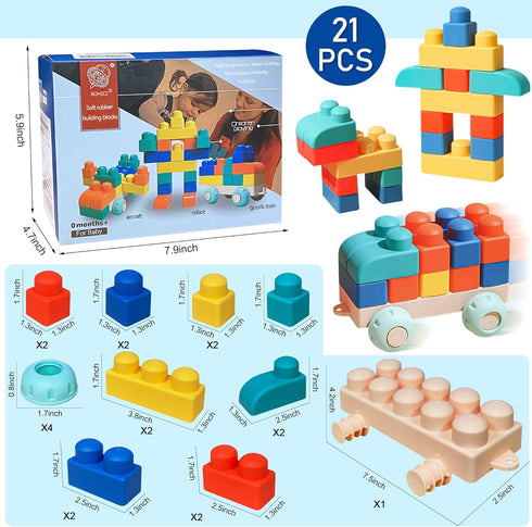 Kids 21 PCS Colorful Soft Building Blocks for Toddlers, Large STEM Toys, Baby Teething Gifts