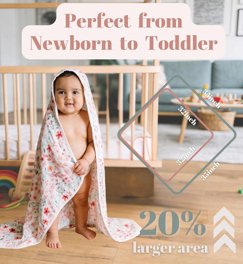 2 Pack Set 35x35 Inches 35" 35" (90x90 cm)) Hooded Baby Towel Ultra Soft Absorbent Muslin Cotton Bath Towels