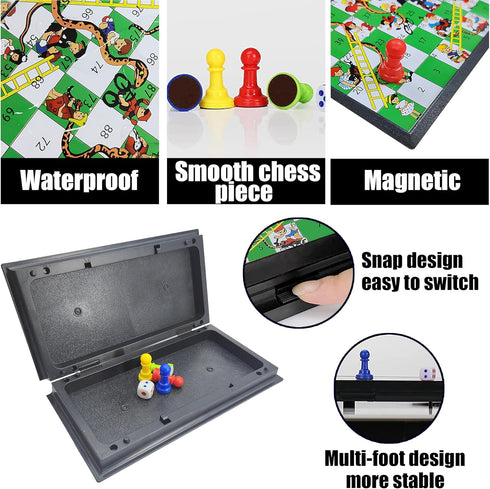 Magnetic Snakes and Ladders Board Game Set, Lightweight Portable Design, Travel Game Gift for Kids and Adults