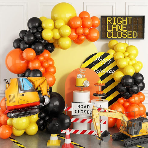 Construction Party Balloon Garland Kit, Construction Birthday Party Supplies Orange Black Yellow