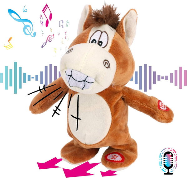 Hopearl Talking Singing Donkey - Walking Electric Interactive Animated Toy that Repeats What You Say, 8'' Plush Buddy