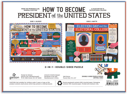 Galison How to Become President of The United States - 500 Piece Double Sided Caitlin Keegan Puzzle
