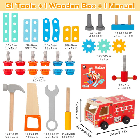 ALLABC 33 Set 2-4, 3, 2,3,4,5 Toddler Tool Kit - PCS Montessori Toddlers Tool Box, Kids Pretend Play Tools Age STEM