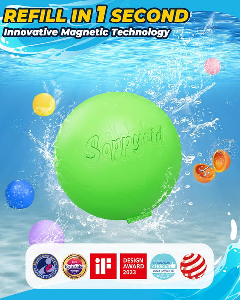 SOPPYCID Reusable Magnetic Water Balloons, 16 Pack Refillable Water Bombs, Self Sealing Quick Fill, Latex-Free Silicone
